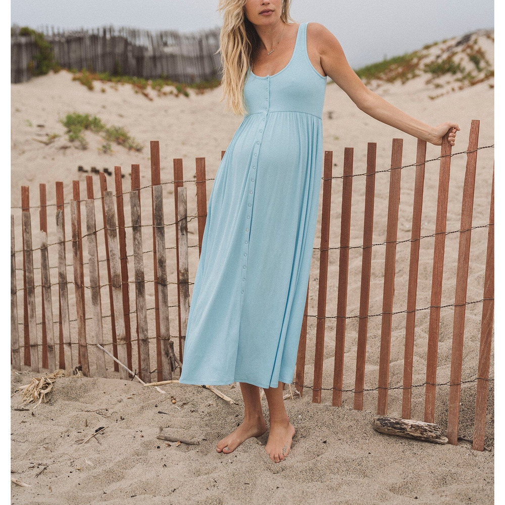 Hatch Light Blue Maxi Maternity Dress with Front Buttons